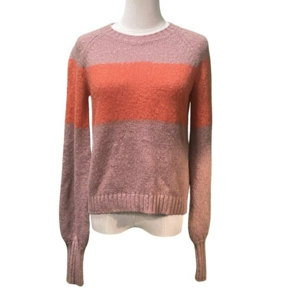 All Saints Pink and Orange Striped Crew Sweater